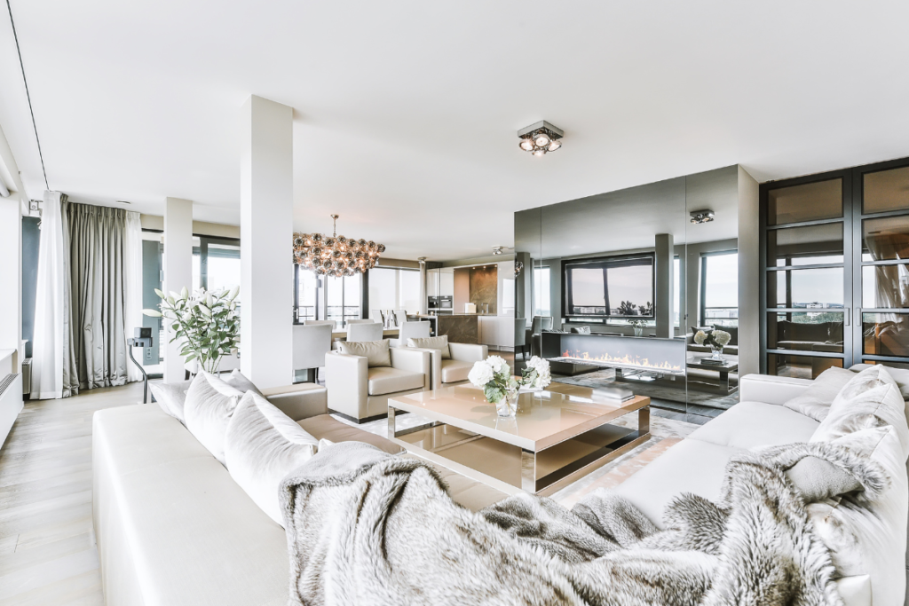 light colored furniture in open floor plan